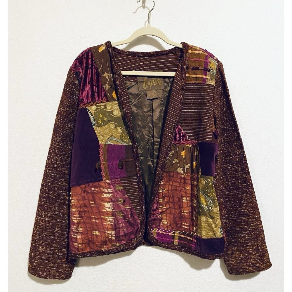 Sharon Anthony Crystal Jacket Womens Large Boho Embroidered Patchwork Artsy